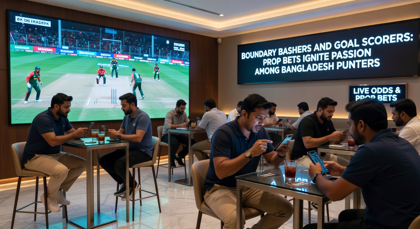 Close-up of a cricketer hitting a massive six and a footballer slotting home a goal, capturing the prop bet fervor in Bangladesh's betting community