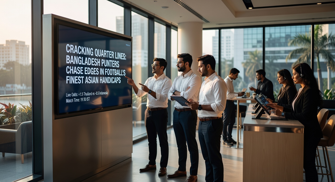 Close-up of a mobile betting app displaying live quarter line odds on an Asian handicap for a UEFA Champions League quarterfinal, with Bangladesh rupee deposits visible