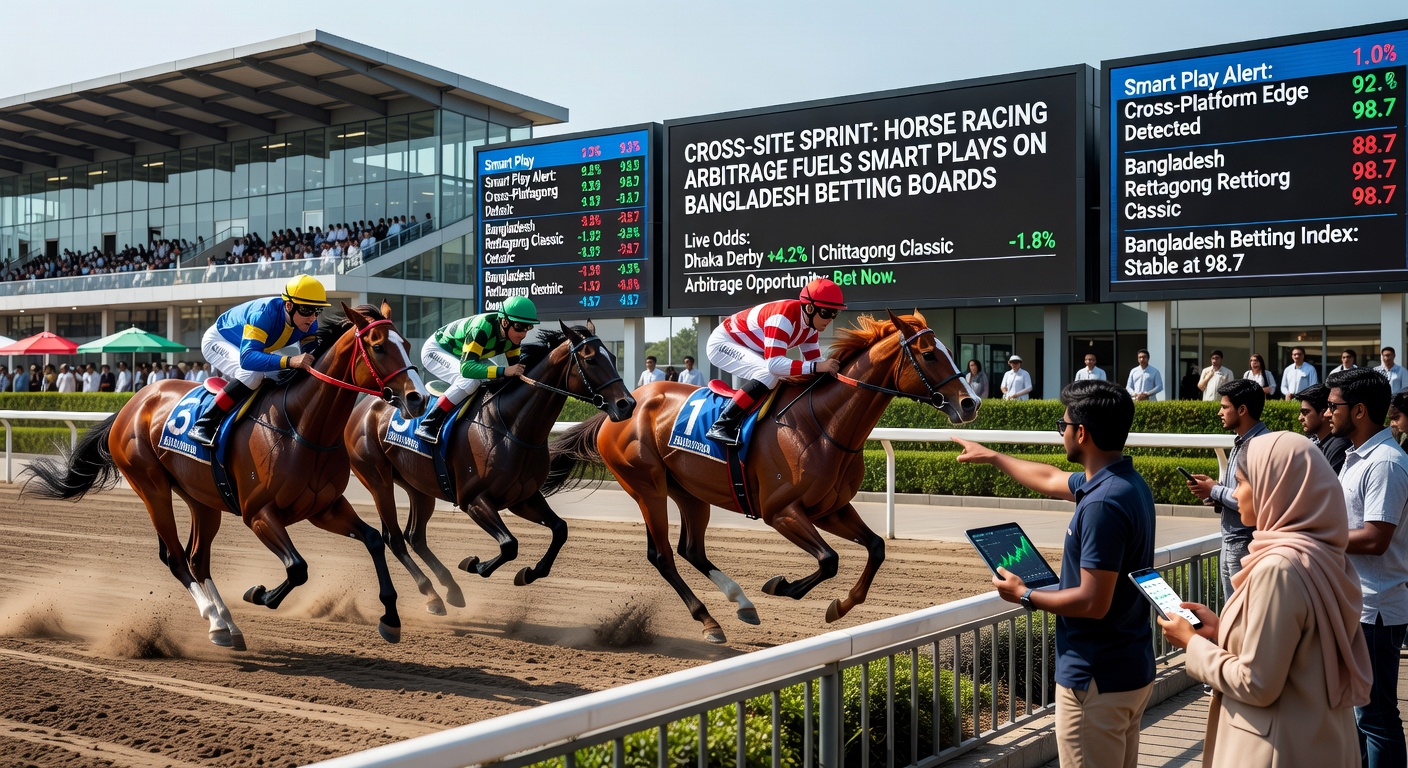 Dynamic visualization of horse racing odds fluctuating across multiple Bangladesh betting sites, highlighting arbitrage opportunities