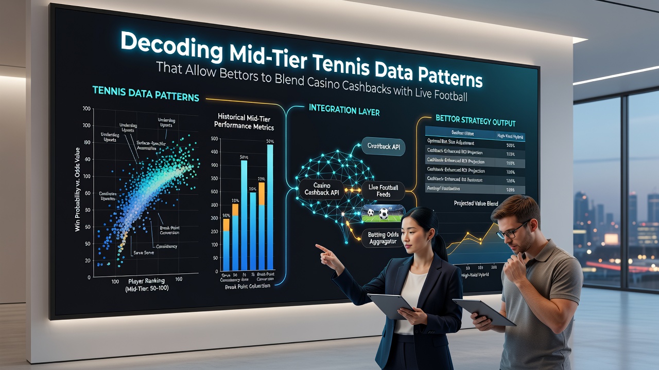 Split-screen view of tennis match statistics alongside live football betting odds and cashback balance display