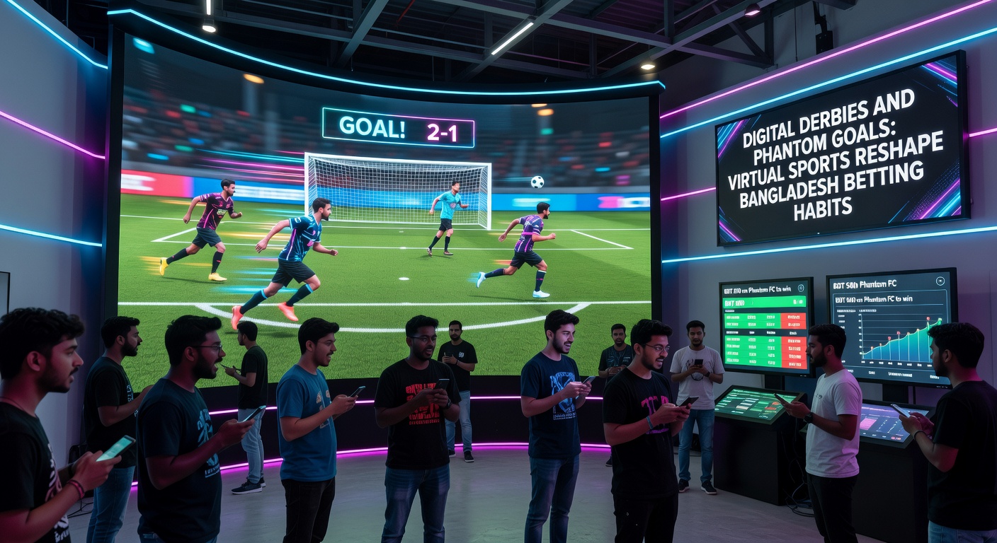 Close-up of a smartphone screen showing a virtual football match in progress, with betting odds updating live and a goal celebration frozen in pixels