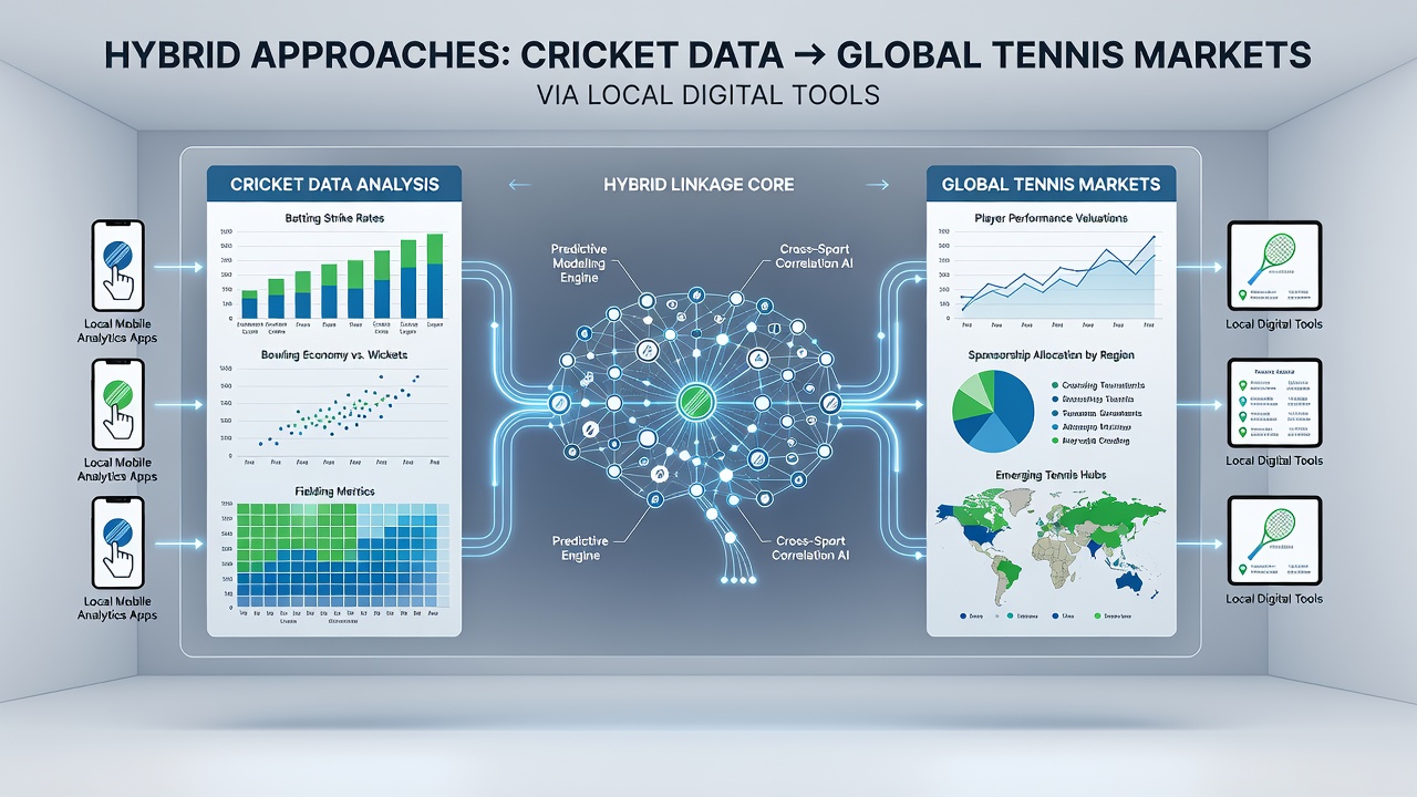 Screenshot-style view of a regional app displaying combined cricket and tennis analytics dashboards