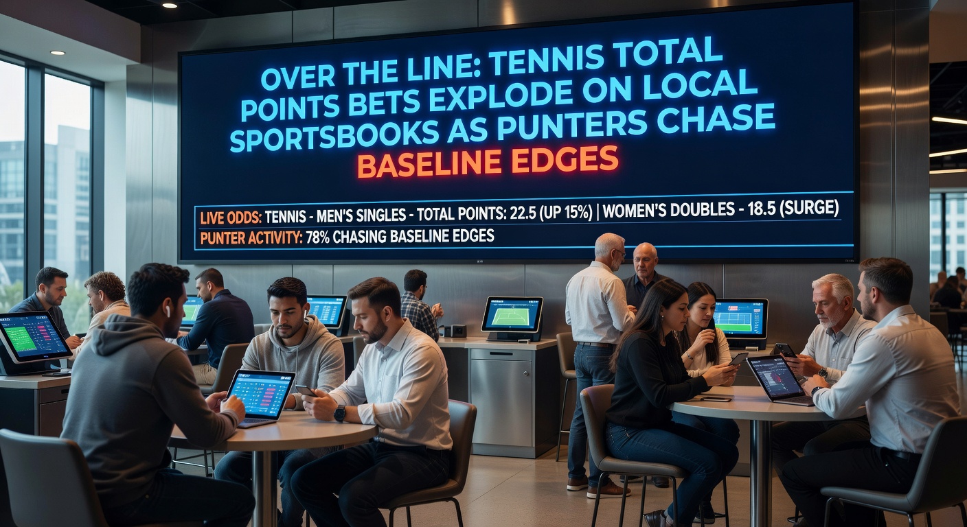 Sportsbook interface displaying live tennis total points odds, with over/under lines adjusting in real-time during a clay court match