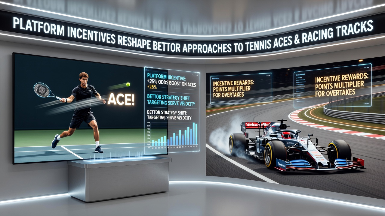 Betting platform interface showing tennis ace markets and horse racing track options with incentive badges