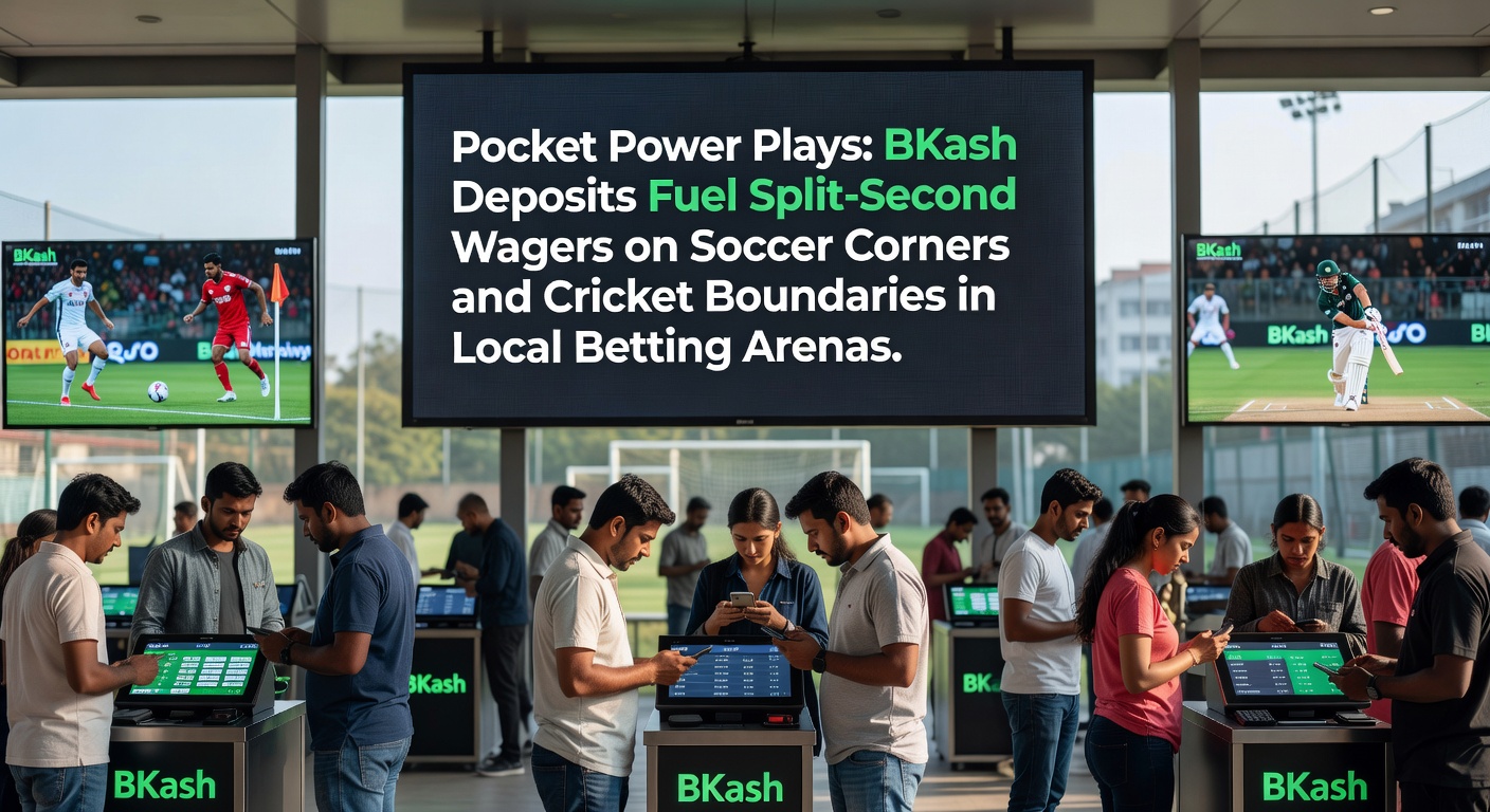 Mobile phone screen showing BKash deposit confirmation during a live soccer match, with corner kick bet highlighted