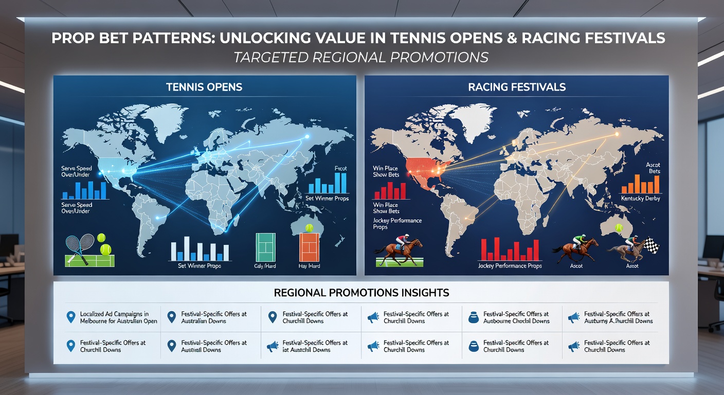 Visual breakdown of prop bet patterns across tennis opens and racing festivals with regional promotion overlays