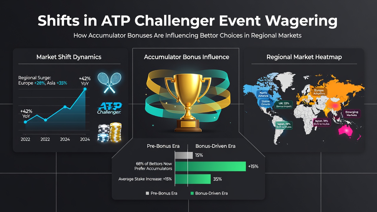 Tennis betting markets showing ATP Challenger events with accumulator bonus promotions displayed on digital platforms