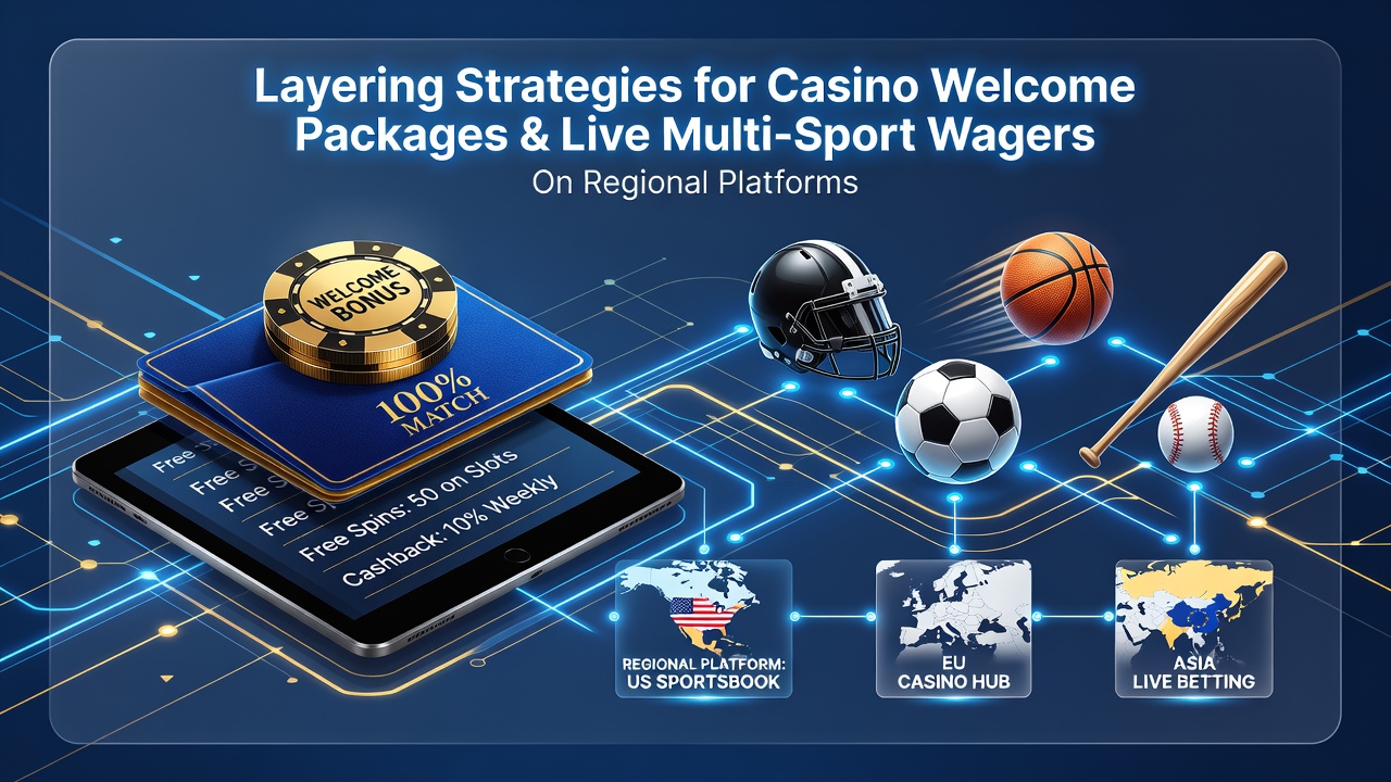 Regional betting platforms displaying layered casino welcome packages alongside live multi-sport wager interfaces