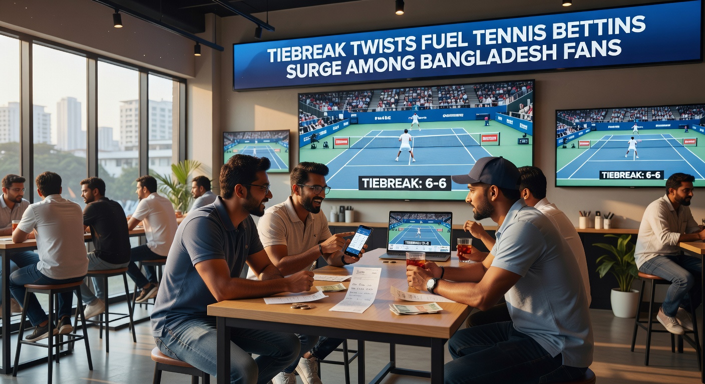 Tennis players locked in a intense tiebreak rally on clay court, crowd in background cheering wildly