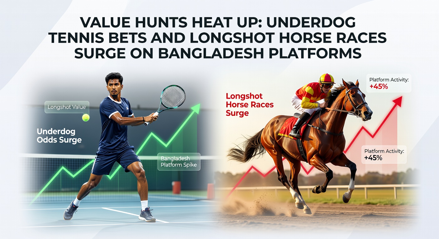 Bettors on a Bangladesh platform scrutinizing odds for an underdog tennis player during a challenger tournament, screen glowing with potential payouts